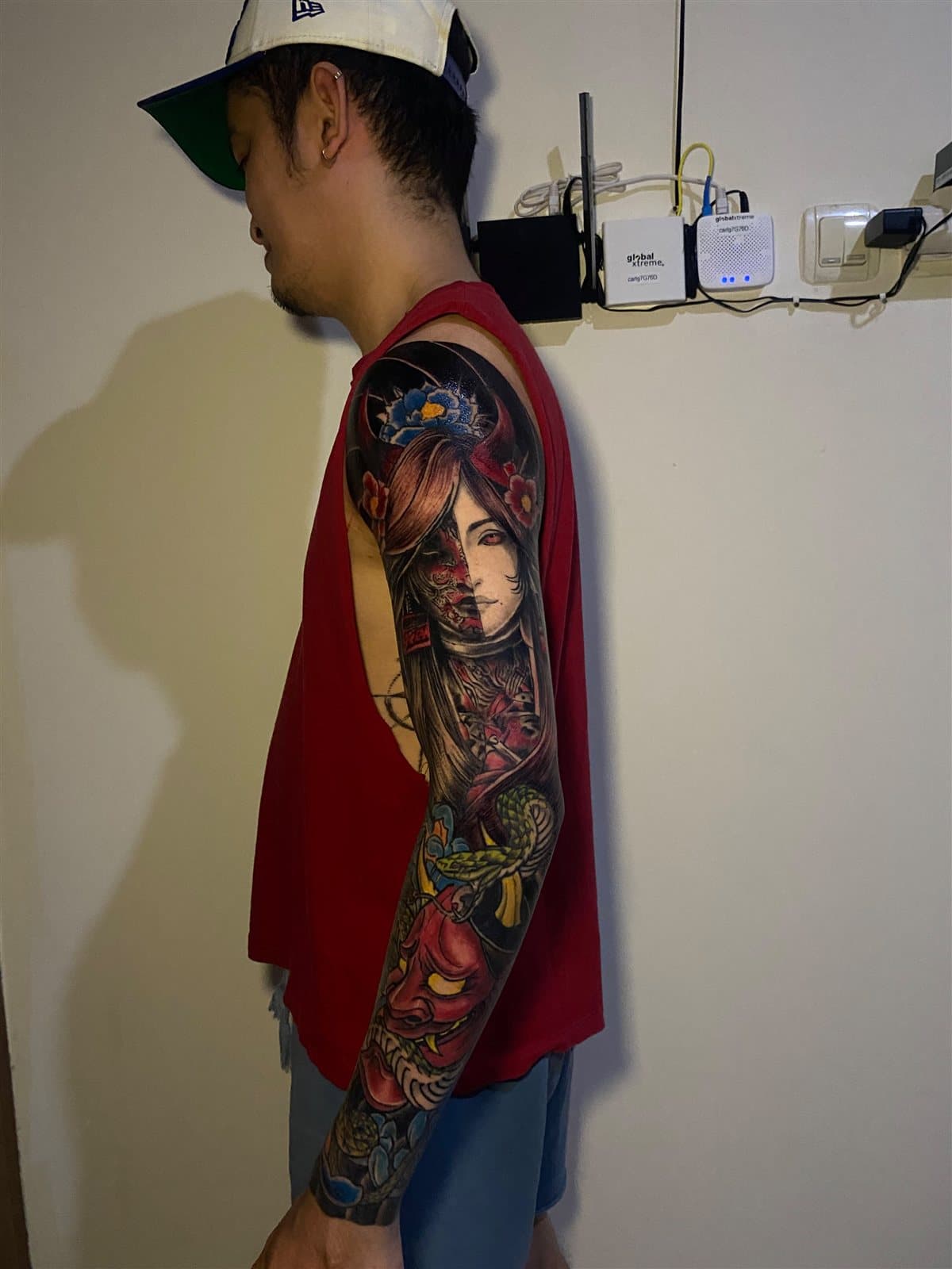 Japanese-style full sleeve, geisha & hannya